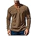 Men's Slim Fit Henley Shirts Long Sleeve Button Corduroy T-Shirt Basic Lightweight Casual Crew Neck Pullover Tops (Dark Brown,Large)