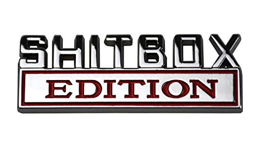 Image of 1Pc Metal Shitbox Edition CAR Emblem Badge 3D Sticker Decal Compatible with F-150 F250 F350 Silverado 1500 2500 3500 (Chrome Red)