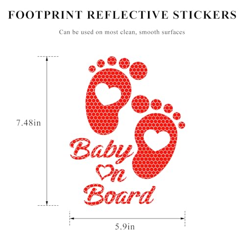 Image of Baby on Board Car Sticker, High Intensity Reflective Baby on Board Footprint Safety Warning Decal, Waterproof Kids on Board Baby in Car Feet Decal Sticker for Bumper (Red)