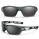 TOREGE Polarized Sports Sunglasses for Man Women Cycling Running Fishing Golf TR90 Unbreakable Frame TR07 Steath Man (Transparent Grey&Black&Grey Lens)