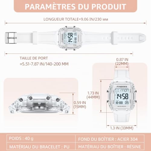 Femme Montre pour Femmes Adolescentes Sports Digital Montres pour Dames Montres étanches avec Alarme Chronomètre Compte à Rebours Double Heure Carillon Horaire Fonction Lumière Haute Luminosité – vue 3