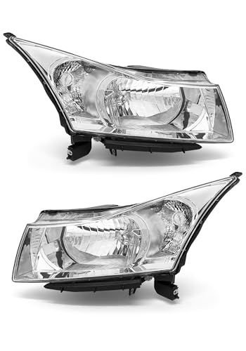 AXLAHA Headlight Assembly for 2011 2012 2013 2014 2015 Chevy Cruze LS/LT/LTZ 2016 Chevrolet Cruze Limited Chrome Housing with Clear Reflector Headlamp Replacement Pair(Bulbs not included)