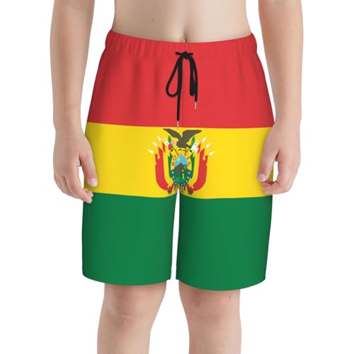 Flag of Bolivia Youth Beach Pants, Soft and Breathable, with Drawstring Waist, Suitable for Sports and Leisure.3
