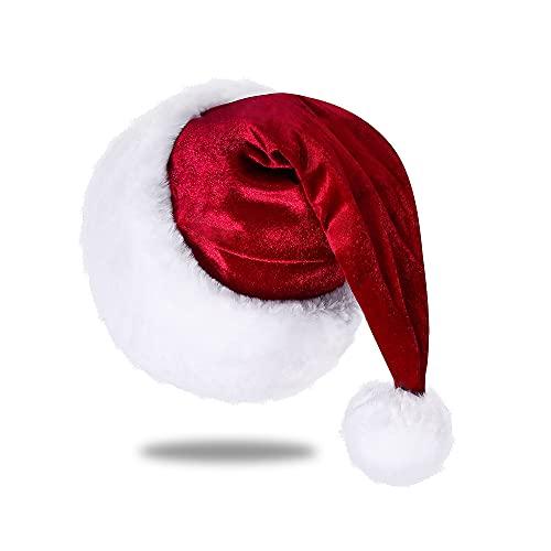 Image of Santa Hat, Christmas Hat for Adults Unisex Velvet Comfort Xmas Hats