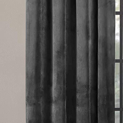 Hafaa Grey Blackout Curtains for Bedroom – 46” wide x 54” drop Readymade Crushed Velvet Curtains for Living Room – Eyelet Room Darkening Curtains with 2 Tie Backs (116cm x 137cm) - Image 2
