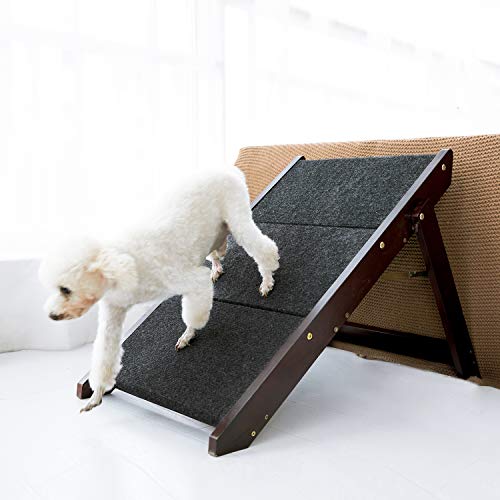 Mewang Wooden Pet Stairs/Pet Steps - 2-In-1 Foldable Stairs & Ramp For Beds And Cars - Portable Dog/Cat Ladder Up To 110 Pounds - Great For Small And Older Animals(Brown) #TOP7