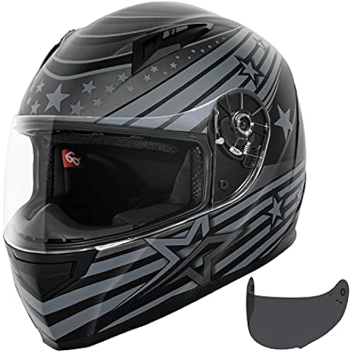 VCAN VX Lightweight Full Face Motorcycle Street Bike Helmet with Extra Tinted Visor, Coolmax Technology & OTG Ready, DOT Approved