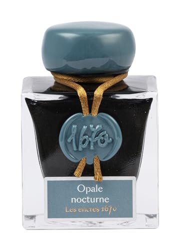 Jacques Herbin 15007JT - Un flacon d'encre pailletée or pour stylo-plume, roller, plume de verre et porte-plume 50 ml, Opale Nocturne