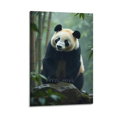 Poster Panda géant sous la pluie toile moderne à suspendre de 50x75 cm