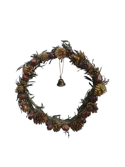 Couronne en bois d'olivier et pommes de pin or bronze pour une déco de Noël naturelle