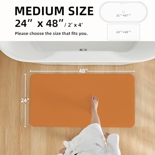 Bathroom Mat Quick Dry, Bathroom Rugs Non Slip Washable Thin Absorbent Bath Mat Fits Under Door Bathroom Floor Mat Perfect for Bath, Shower, or Sink 24"x48" Orange