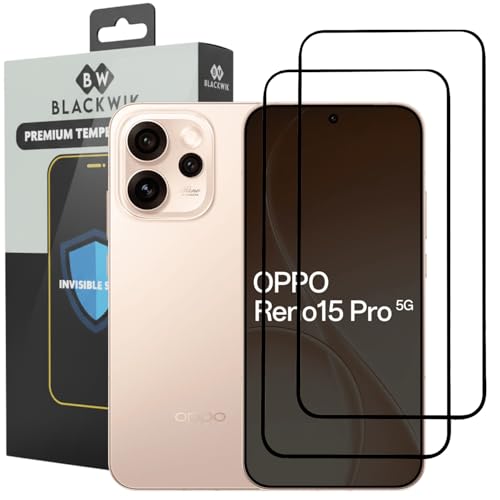 Image of Blackwik Tempered Glass Screen Protector for Oppo Reno 15 Pro with Edge-To-Edge Protector Coverage | Easy Installation Kit (Black) (Pack Of 2)
