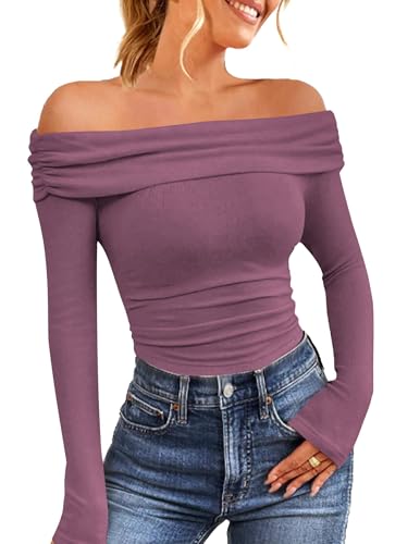 Image of HOTOUCH Women's Off Shoulder Long Sleeve Slim Fit Blouse