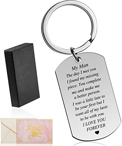 To My Man Valentine Keychain Gifts for Him Anniversary Birthday I Love You Keyring Wedding Valentine's Day Keychain for Boyfriend Husband Fiance Groom Couple Gifts