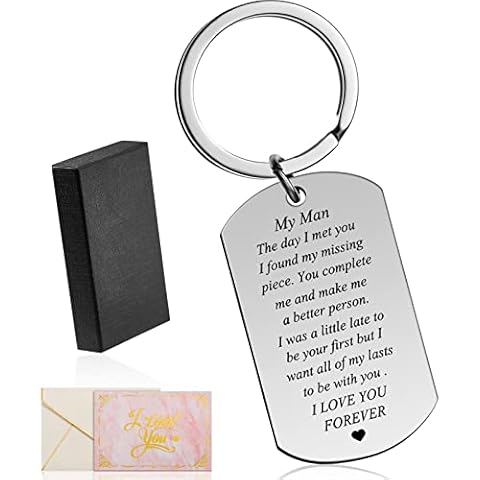 To My Man Valentine Keychain Gifts for Him Anniversary Birthday I Love You Keyring Wedding Valentine's Day Keychain for Boyfriend Husband Fiance Groom Couple Gifts Cover
