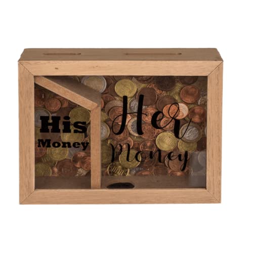 Tirelire en bois 2 compartiments. Tirelire pièces design drôle His Money & Her Money (20 x 15 cm) Cover