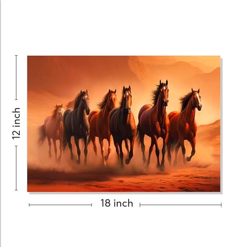 Image of RANGOLI Seven Running Horses Wall Painting | Vastu-Inspired Canvas Art for Positive Energy | Framed 3D Artwork for Living Room, Office & Home Decor | Elegant Wall Decor Painting (12 x 18 Inch) (sand)