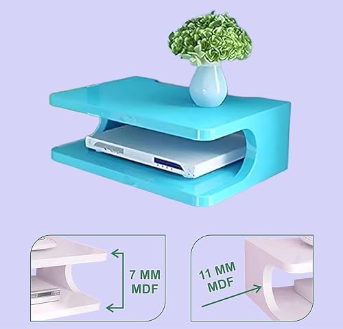 Image of Dime Store Setup Box Stand /Set Top Box Stand Wall Mount for Home Wall Shelf for Holding Speakers WiFi Router Game Console Remote Streaming Device (Standard, Blue)(Engineered Wood)