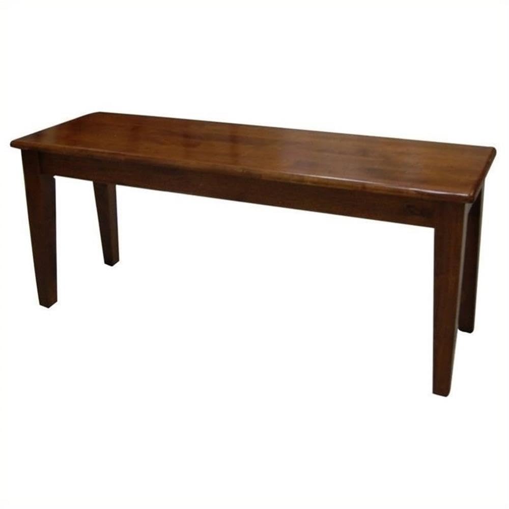 BOWERY HILL 18" Farmhouse Solid Rubberwood Dining Bench, Walnut Finish, 44" W x 18" H x 14" D, Eco-Friendly Durable Design, Seats 2-3, Protective Floor Glides, Entryway, Kitchen, or Dining Room Use