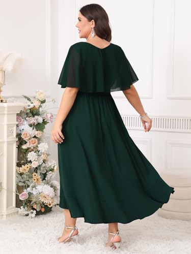 Women Plus Size Long Formal Dress Short Sleeve Chiffon Ruffle V Neck High Low Split Wedding Guest Maxi Dresses3