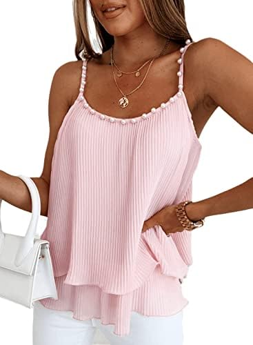 Samefar Sleeveless Tops for Women Chiffon Camisole Blouses Solid Color Flowy Strappy Tunic Tanks Spring Tops Womens 2023, Pink Medium