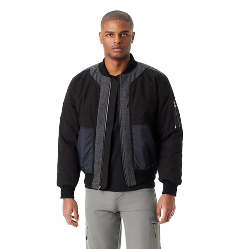 Image of BASS OUTDOOR Men's Hero Mix Media Zip Up Front Bomber Jacket With Sleeve Pocket Standard