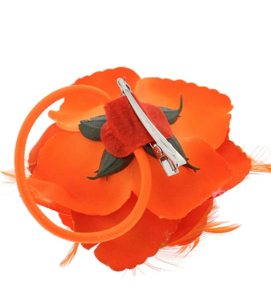 Topkids Accessories Rose Flower Hair Clip Hairband Floral Corsage Fascinator Hair Band Aligator Beak Grip for Women & Girls Wedding Prom Party Special Occasion (Neon Orange) - Image 2