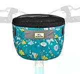 Remobia Hicol Kids Bike Basket,Durable Front Frame Bicycle & Scooter Basket Bag,Waterproof Fabric Bicycle Handlebar Bag for Boys, Girls, Toddlers with Zipper Mesh Lip (Light Blue Flower)