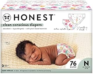 The Honest Company Clean Conscious Diapers, Rose Blossom + Tutu Cute, Size NB, 76 Count Club Box