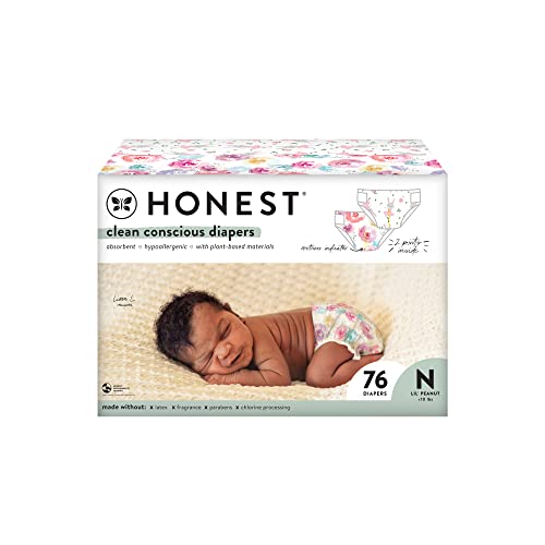 The Honest Company Clean Conscious Diapers, Rose Blossom + Tutu Cute, Size NB, 76 Count Club Box 
