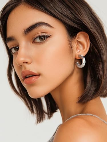 Image of Stainless Steel Chunky Hoop Earrings For Women, Minimalist and Chic, Black /Gold Plated, Round Hoops Earrings Hypoallergenic, Size: 30mm /40mm /60mm /80mm, Come with Box