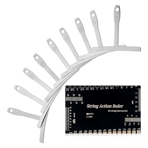 10 Pcs Luthier Tools, 9 Pcs Guitar Radius Gauge 1 String Action Gauge Ruler Measuring Setup Tool Kit for Guitars Bass Black+Silver