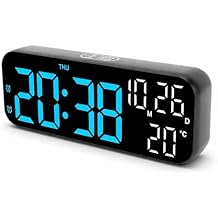 CCYLEZ LED Alarm Clock, Soft Light Multi Function Digital Clock Voice Control with Countdown Timer for Bedroom Black Blue Lamp