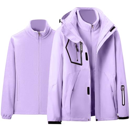 Chubasquero impermeable de dos piezas chaqueta de nieve para mujer abrigo de invierno a prueba de viento con capucha desmontable abrigo amarillo mujer, morado, 3XL