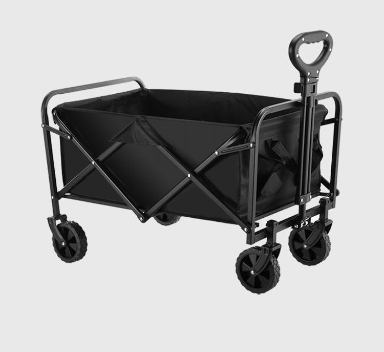 HALAYAYA Outdoor Garden Cart Foldable Wagon, Folding Wagon Cart Trolley, Large Capacity Beach Wagon with Big All-Terrain Wheels For Gardening, Sports, Camping And Picnics (5 Inch Wheel Black)