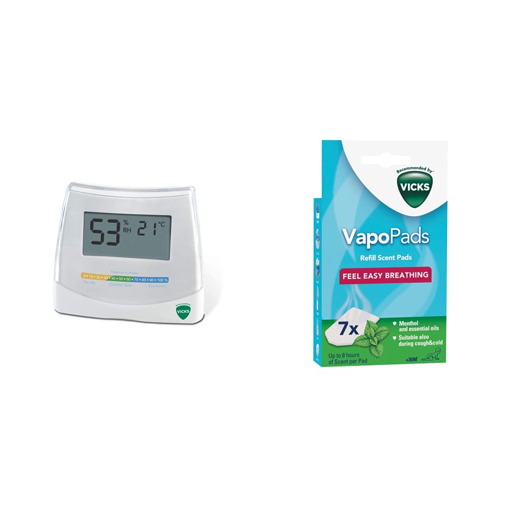 2-in-1 Hygrometer and Thermometer V70 & VapoPads Menthol - Scented pads with essential oils - 7 pack - Compatible with our humidifiers, inhalers & diffusers - VH7