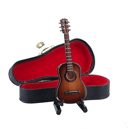 Dselvgvu Wooden Miniature Guitar with Stand and Case Mini Musical Instrument Classic Guitar Replica Collectible Figurines Model Home Decoration Display Ornament (Brown, 3.93"x1.42"x0.56") - Thumbnail 5
