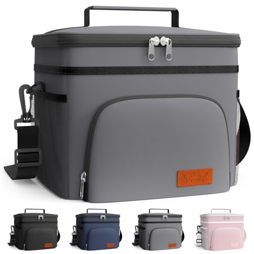 HOTOR kühltasche für Männer und Frauen – auslaufsichere lunchtasche mit 4 Taschen, verstellbarem Schultergurt, ideal für Arbeit, Picknick, Reisen und Strand, 10L, Hellgrau