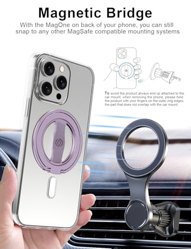 Image of EWA MagOne 3rd Gen [Compatible with MagSafe] Phone Grip Stand with Finger Strap, Removable Magnetic Ring Holder Kickstand Loop for iPhone 17,16,15,14,13,12 Series (Purple)