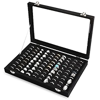 Stratalife Earring Organizer Velvet Jewelry Organizer Box Jewelry Display Storage Tray Ring Case With Clasp For Women 24 Grid (Pink Black