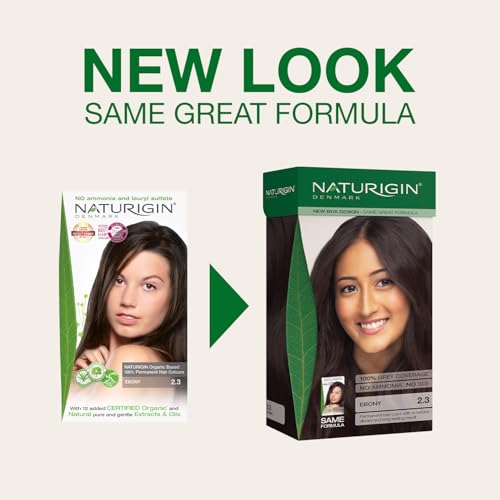 Image of Naturigin Permanent Hair Color, 2.3 Ebony Black, Ammonia Free, 100% Gray Coverage, Nourishing Natural Formula, For All Hair Types, Long-Lasting, Vegan & Cruelty-Free, 1 Pack