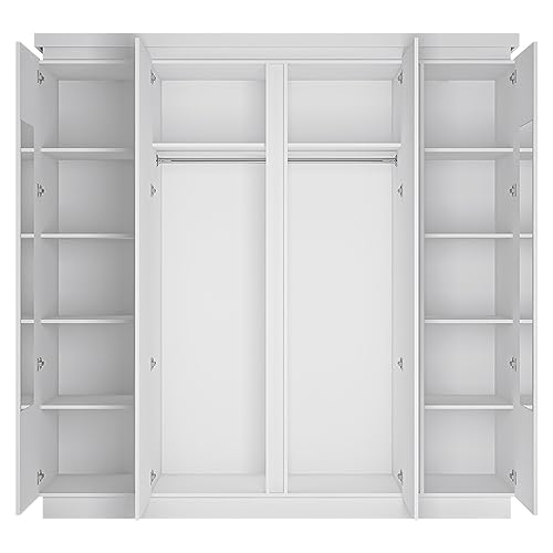 Lomadox Schlafzimmer Komplett Set, 5-teilig, mit 160cm Bett, 2 Nachttische, 4-türiger Kleiderschrank in weiß Hochglanz – Bild 6