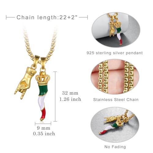 Gold Italian Horn Necklace 925 Sterling Silver Lucky Hand Italian Horn Necklace for Men Women Jewelry Gifts for Men Women4