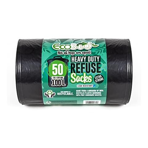 Eco Bag 50 Heavy Duty Refuse Sacks, Black, 1x Cover