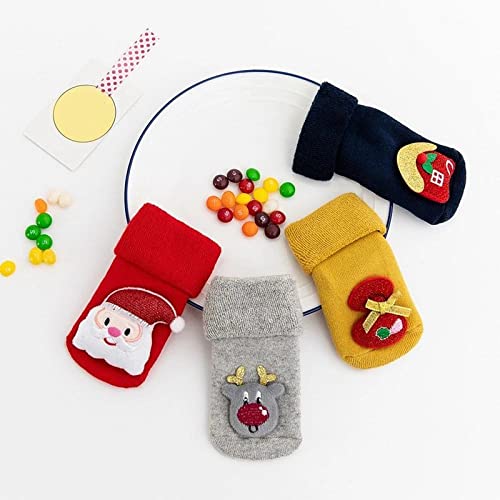Baby Weihnachtssocken Winter Dicke Frottee Socken Cartoon Weihnachtsmann Elch rutschfeste Bodensocken, um Kinder warm zu halten(Color:red;Size:0-1Years)