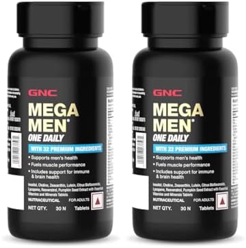 GNC Mega Men One Daily Multivitamin for Men | Promotes Men's Well-Being | Supports Muscle Function | Boosts Immunity | Improves Memory & Focus | 32 Premium Ingredients | 30 Tablets (Pack of 2)