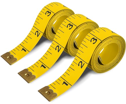 Tape Measure Body Measuring Tape 3 Pack Soft Fabric Measuring Tape for Sewing Cloth Measurement,Double Scale Tailor Ruler for Weight Loss (Yellow)