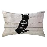Wildlife Owl Lumbar Throw Pillow Covers Wood Grain Rustic Wild Animals with Quotes The Wild is Calli