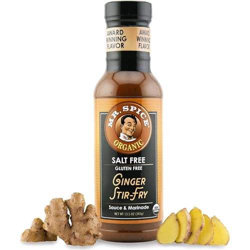 Mr. Spice Organic Ginger Stir Fry Sauce, Salt Free Stir Fry Sauce (0 mg/serving), Gluten Free, Low Sodium Sauces for Marinade, Wok & Air Fryer, No Salt Award-Winning Flavor, 13.5 Ounce (Pack of 1)