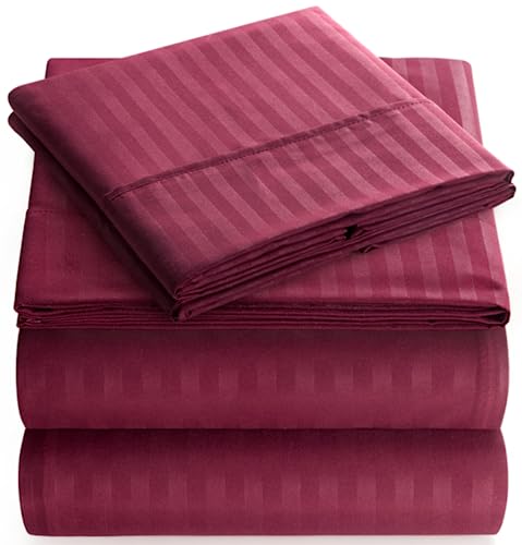 Elaine Karen Queen Sheet Set - 4-Piece Striped Queen Size Bed Sheets - Soft & Cooling Deep Pocket Queen Bed Sheet Set - Wrinkle-Free Microfiber Bedding with 1 Fitted Sheet, 1 Flat Sheet, 2 Pillowcases